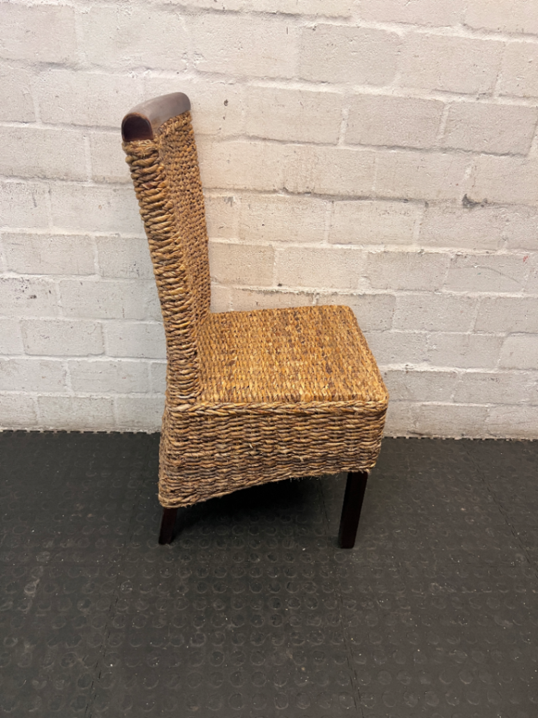 Woven Natural Fibre Dining Chair with Dark Wood Trim - 2ndhandwarehouse.com