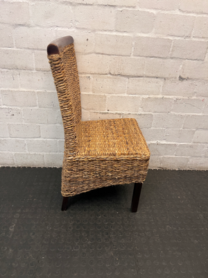 Woven Natural Fibre Dining Chair with Dark Wood Trim - 2ndhandwarehouse.com