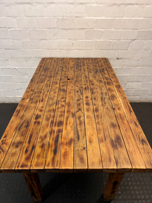 Slatted Pine Dining Table in Chestnut Finish — Good Working O - 2ndhandwarehouse.com