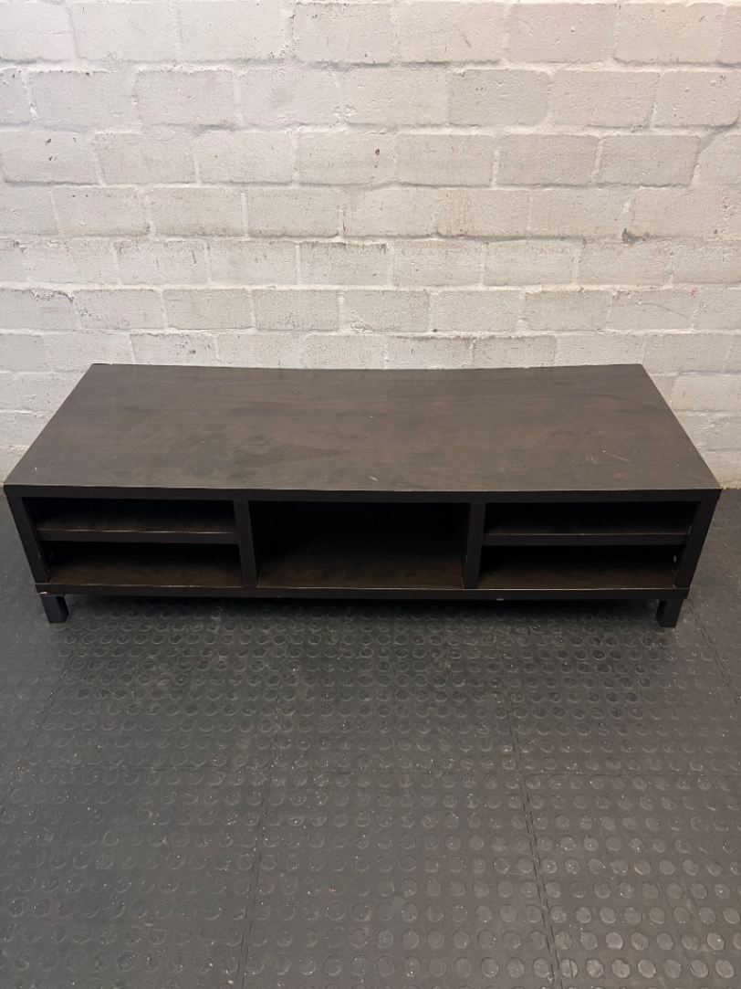 Dark Brown Low-Profile TV Unit with Open Shelving — Multiple Broken Legs and Surface W - 2ndhandwarehouse.com