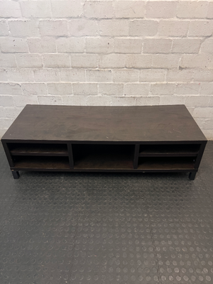 Dark Brown Low-Profile TV Unit with Open Shelving — Multiple Broken Legs and Surface W - 2ndhandwarehouse.com