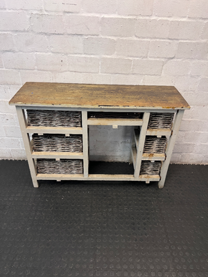 Distressed White Sideboard with Wicker Basket Drawers — Average Condition with Surface W - 2ndhandwarehouse.com