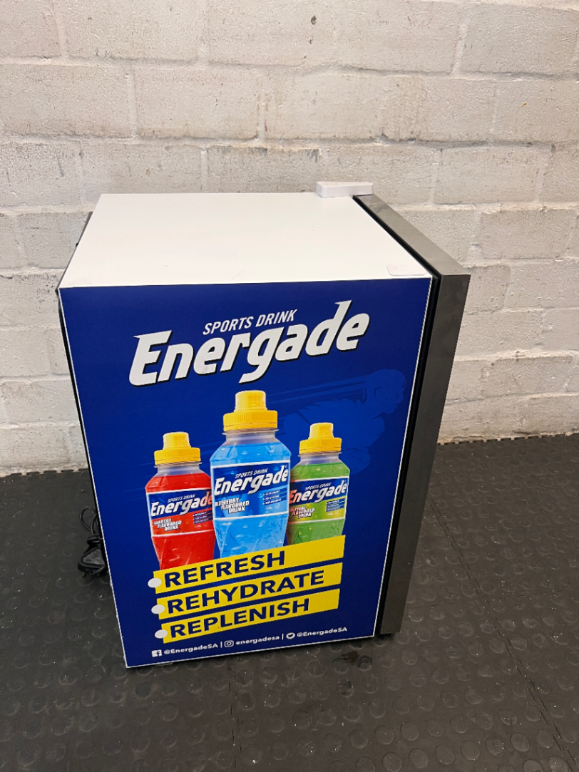 Frigoglass Black Energade Branded Bar Fridge — Good Working O - 2ndhandwarehouse.com