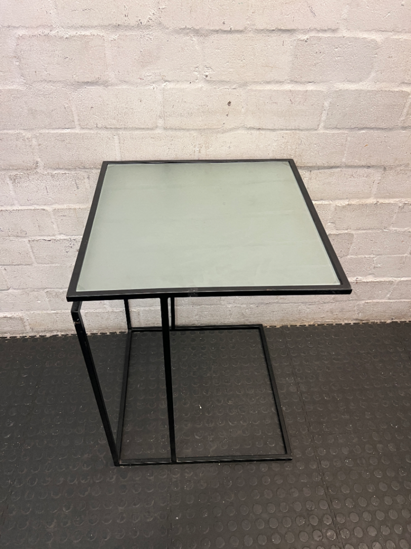 Z-Shaped Black Steel and Glass Side Table — Fair Used C - 2ndhandwarehouse.com