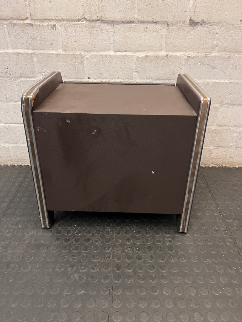 Brown 2-Drawer Side Table with Chrome Details — Paint Droplets on S - 2ndhandwarehouse.com
