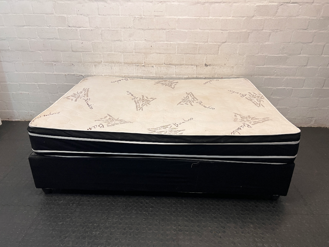 Bamboo Patterned Mattress and Base Set — Fair Condition with Visible Surface Marks