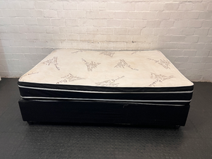 Bamboo Patterned Mattress and Base Set — Fair Condition with Visible Surface Marks