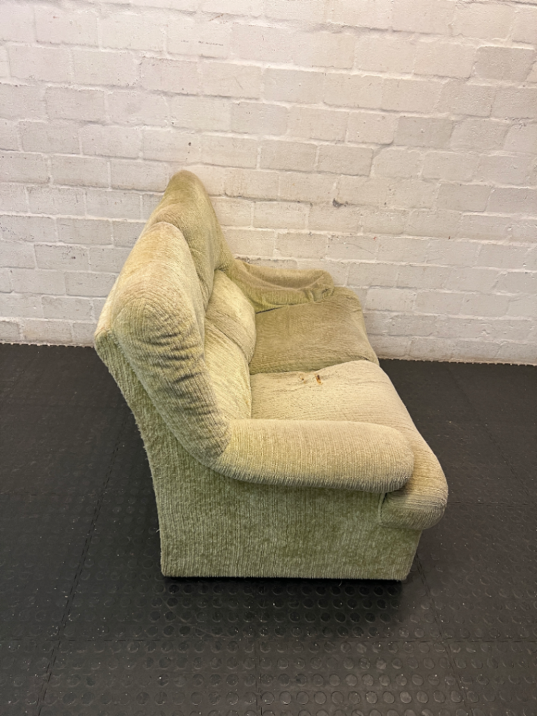 Corduroy Upholstered 2 Seater Couch in Olive Green
