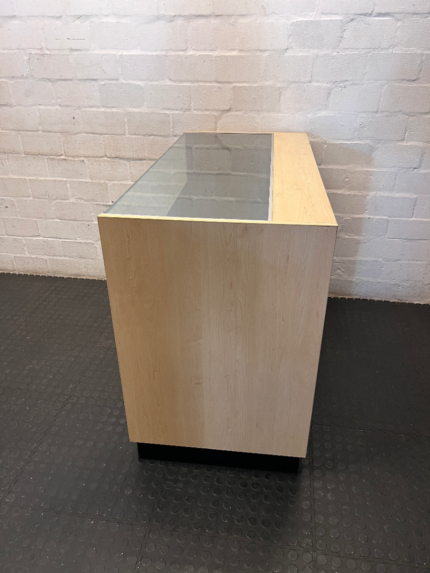 Light Wood-Look Glass Top Retail Display Counter
