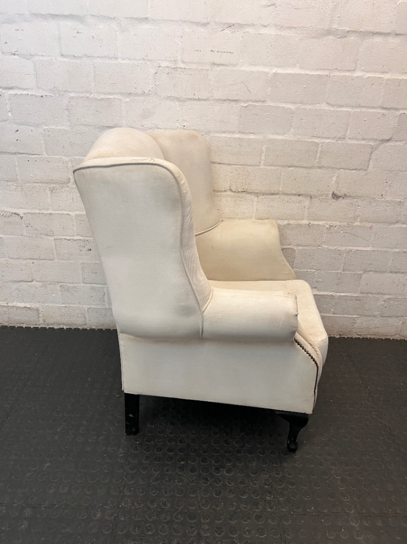 Classic White Upholstered Wingback Chair with Stud Detail