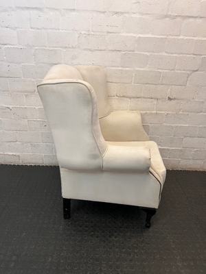 Classic White Upholstered Wingback Chair with Stud Detail