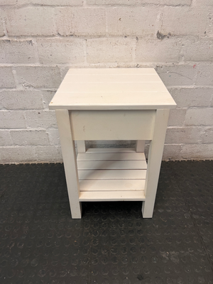 Classic White Wooden Bedside Table with Drawer and Shelf — Good Working Order
