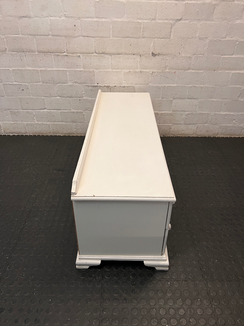 White Wooden Storage Kist with Drawers and Cupboard — Paint Chips on White Finish
