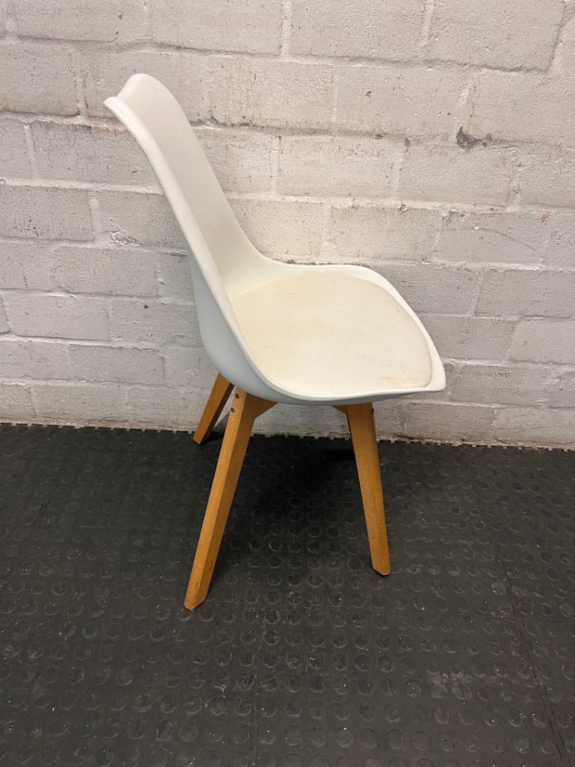 White Moulded Plastic Dining Chair with Wood Legs