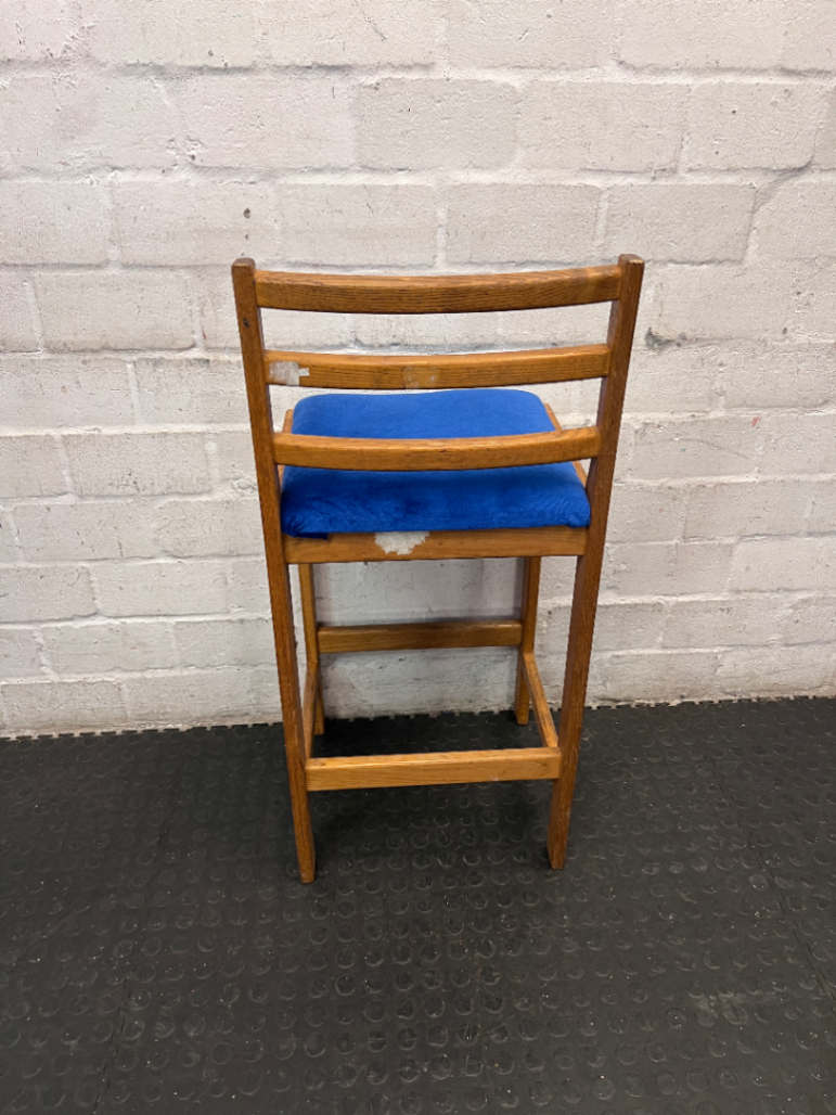 Ladder Back Wooden Bar Stool with Blue Padded Seat
