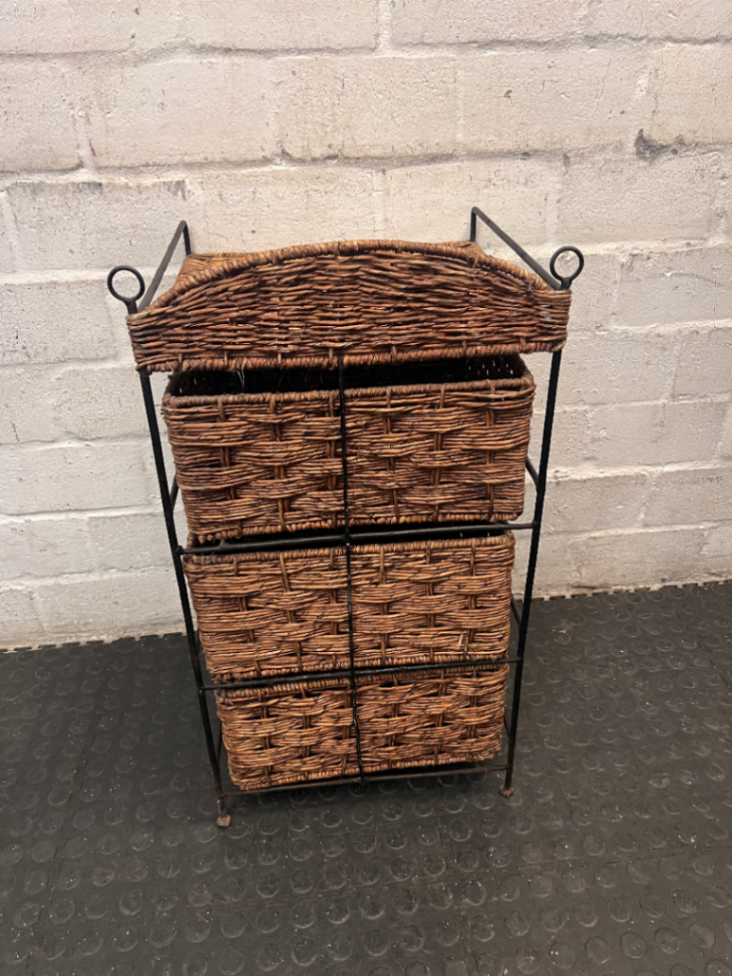 Woven Wicker and Metal Storage Chest
