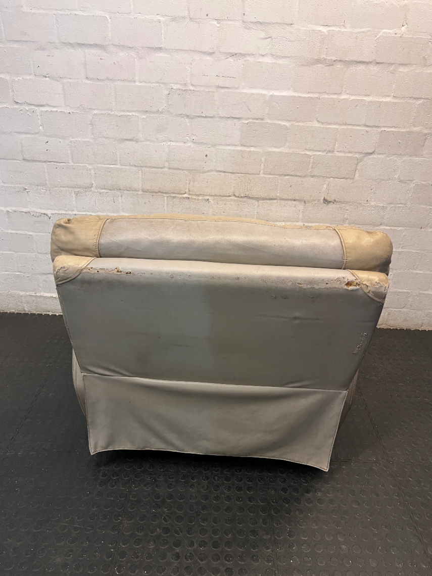Beige Leather Recliner Armchair — Damaged Leather with Peeling and Tears