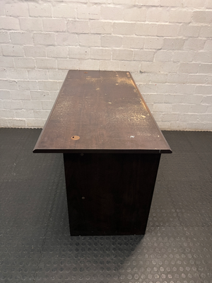 Dark Wood-Look Office Desk with 3 Drawers — Damaged Wood Surface