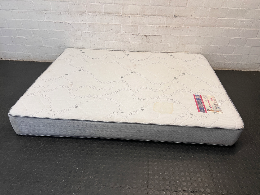 Queen Extra-Length Quilted Mattress — Fair Condition with Visible Wear