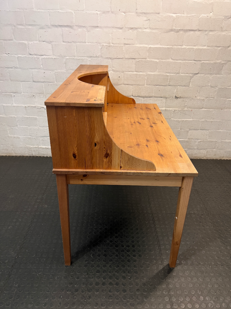 Pine Wood Office Desk with Hutch and Drawers — Fair Condition with Minor Scratches