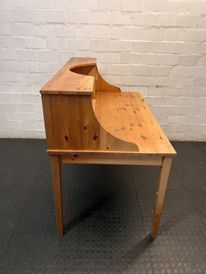 Pine Wood Office Desk with Hutch and Drawers — Fair Condition with Minor Scratches