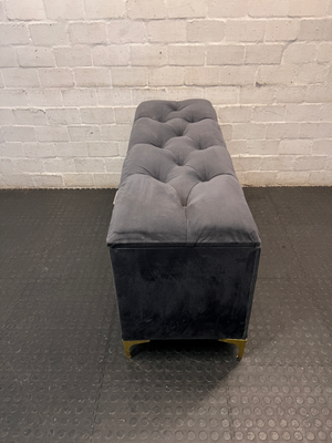 Tufted Grey Velvet Storage Ottoman with Gold Feet