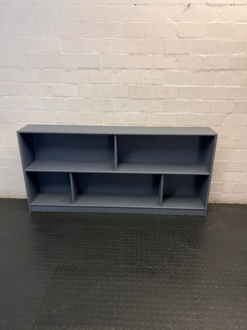 Low Horizontal Grey Multi-Compartment Bookshelf — Good Condition