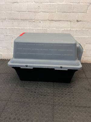 Two-Tone Plastic Dog Kennel with Textured Roof — Fair Used Condition