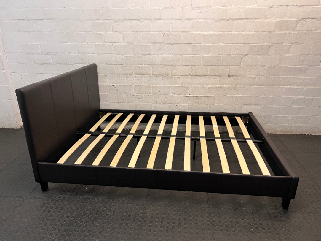 Dark Faux Leather Double Bed Frame with Slats