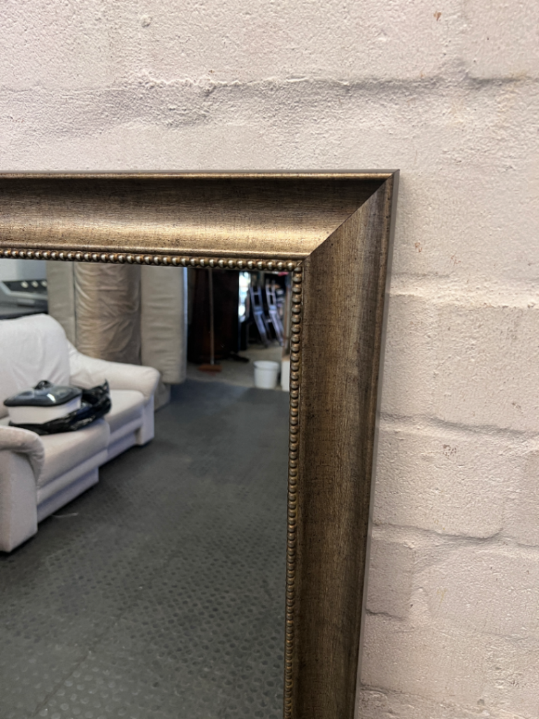 Large Rectangular Champagne Gold Beaded Mirror — Clean Condition