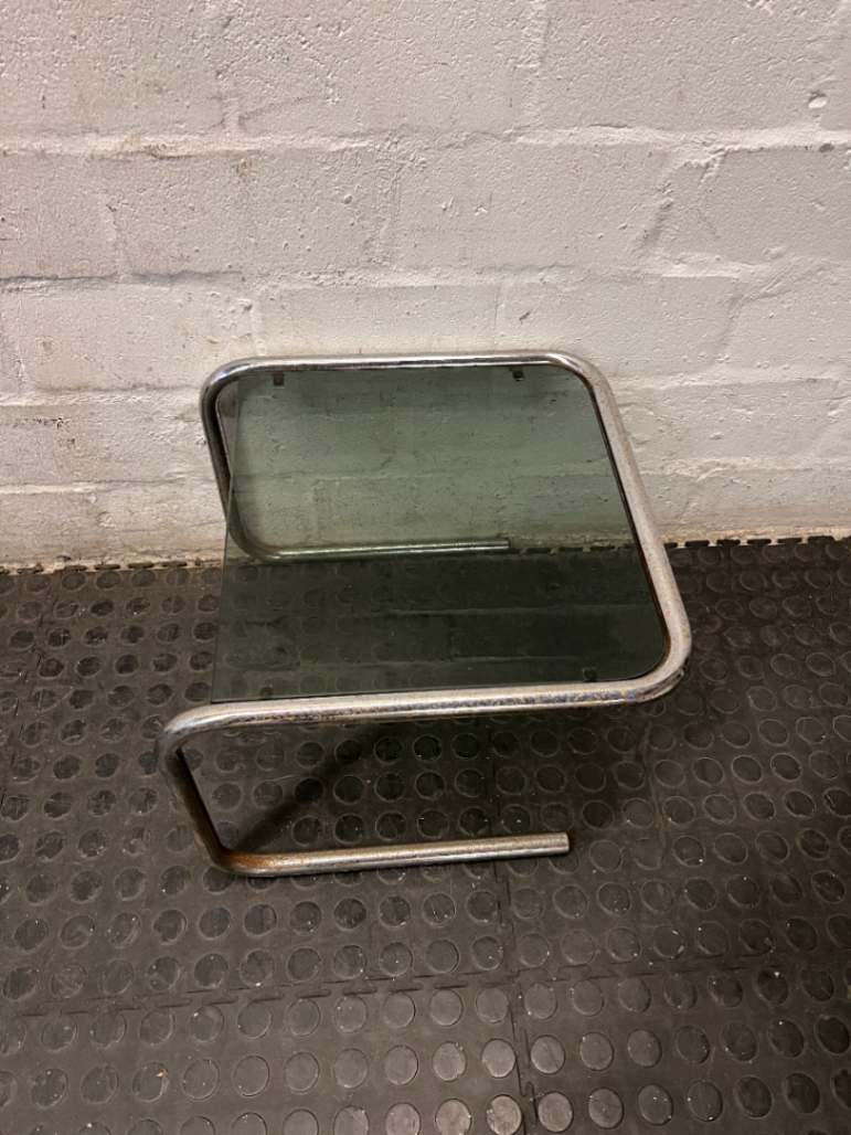 Cantilever Metal Side Table with Tinted Glass Top