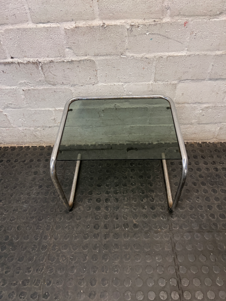Glass and Chrome Cantilever Side Table