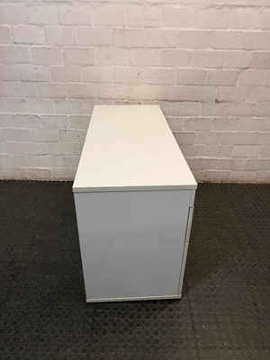 White and Silver Office Credenza with Roller Door — Good Working Order