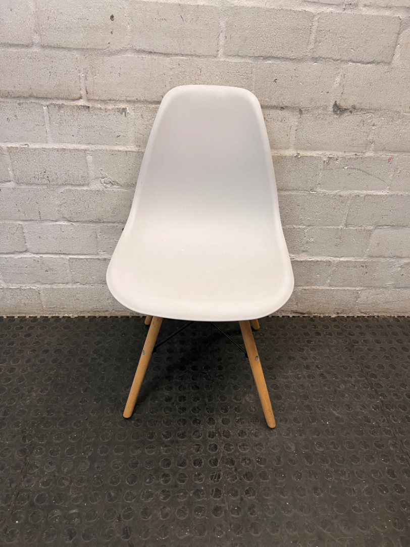 White Moulded Dining Chair with Wood Legs — Good Working Order