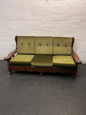 Vintage Wooden 3 Seater Couch in Olive Green