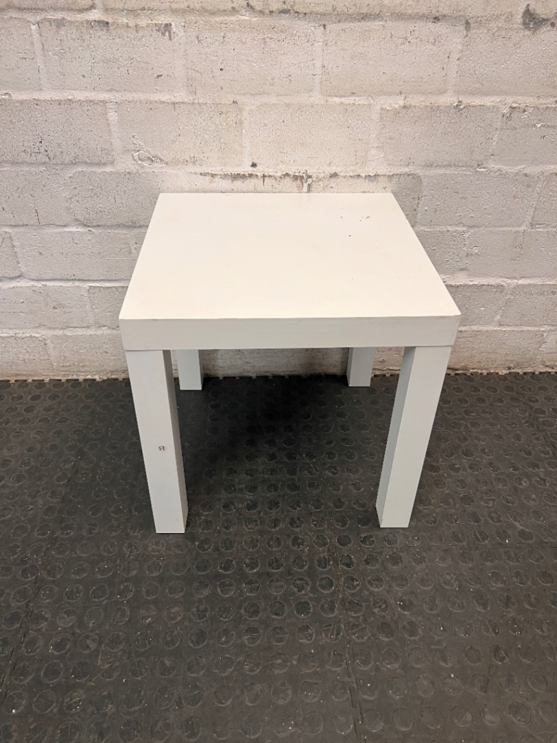 Square White Minimalist Side Table — Broken Parts and Damaged Legs