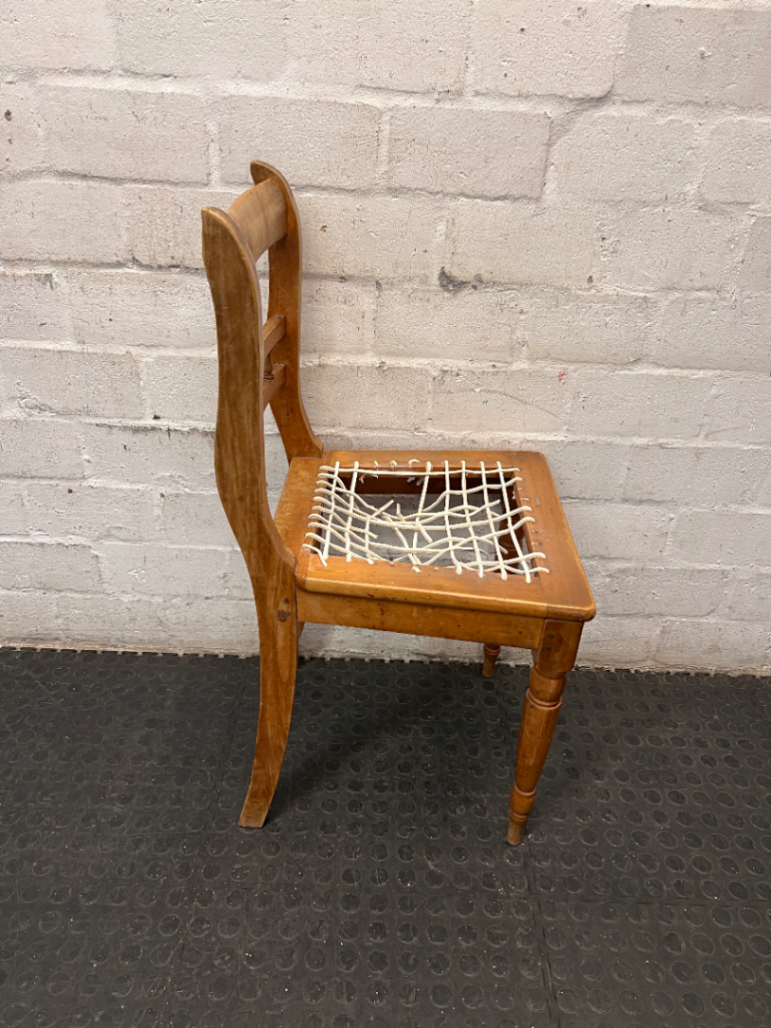 Vintage Wooden Dining Chair with Turned Detail — Damaged Riempie