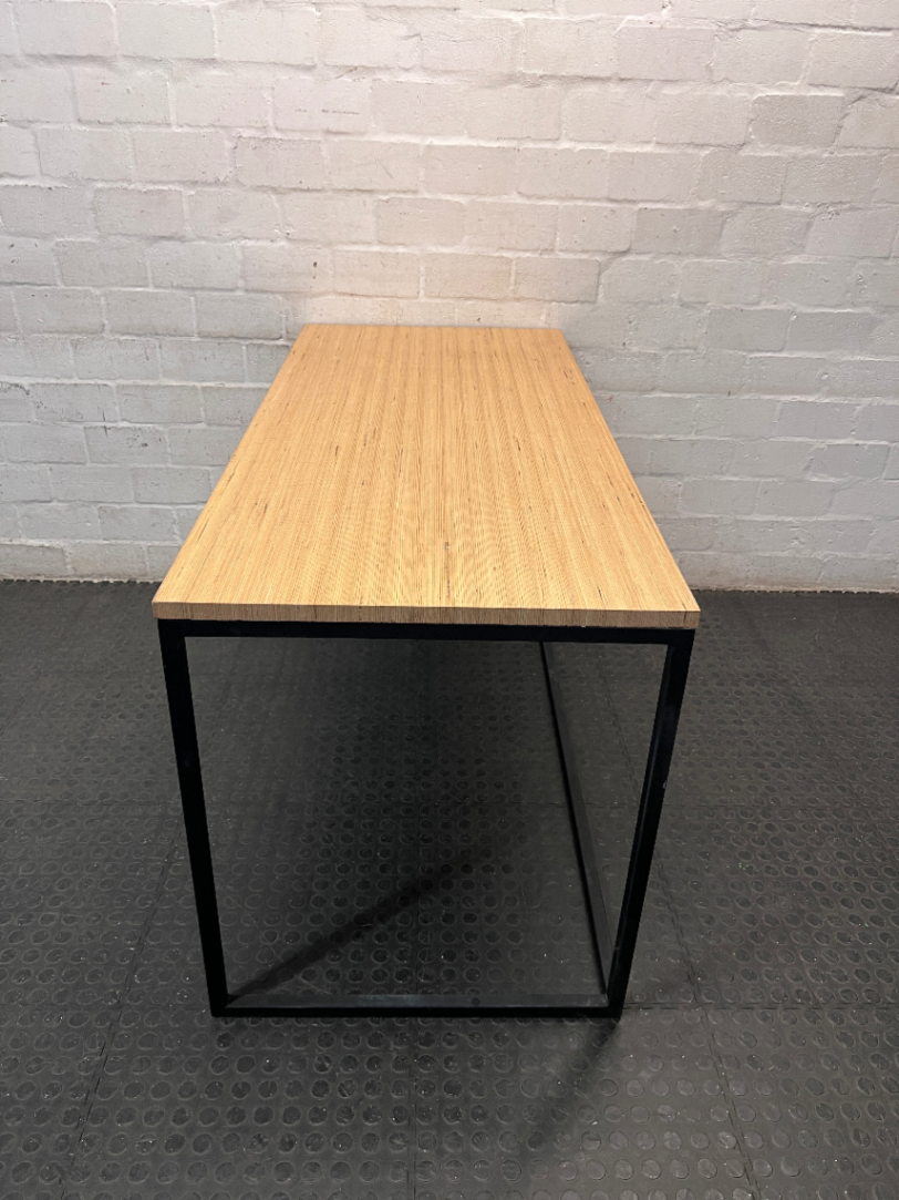 Modern Wood Top Office Desk with Black Metal Frame — Used; Fair Condition