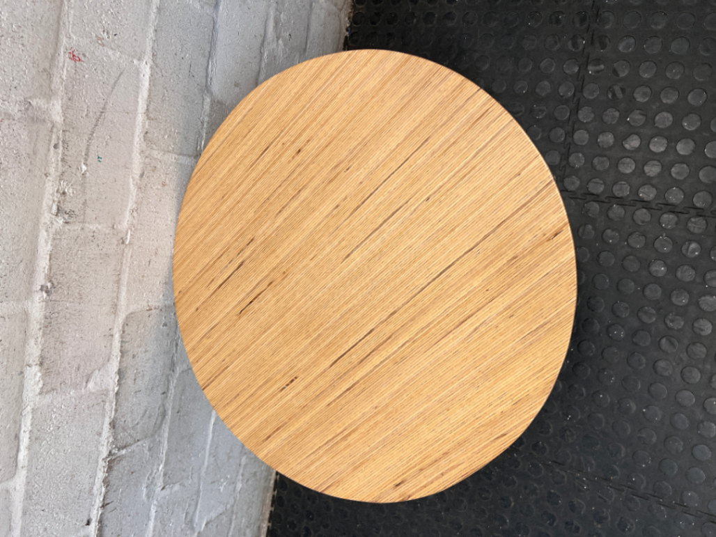 Round Light Wood and Metal Coffee Table — Clean Condition