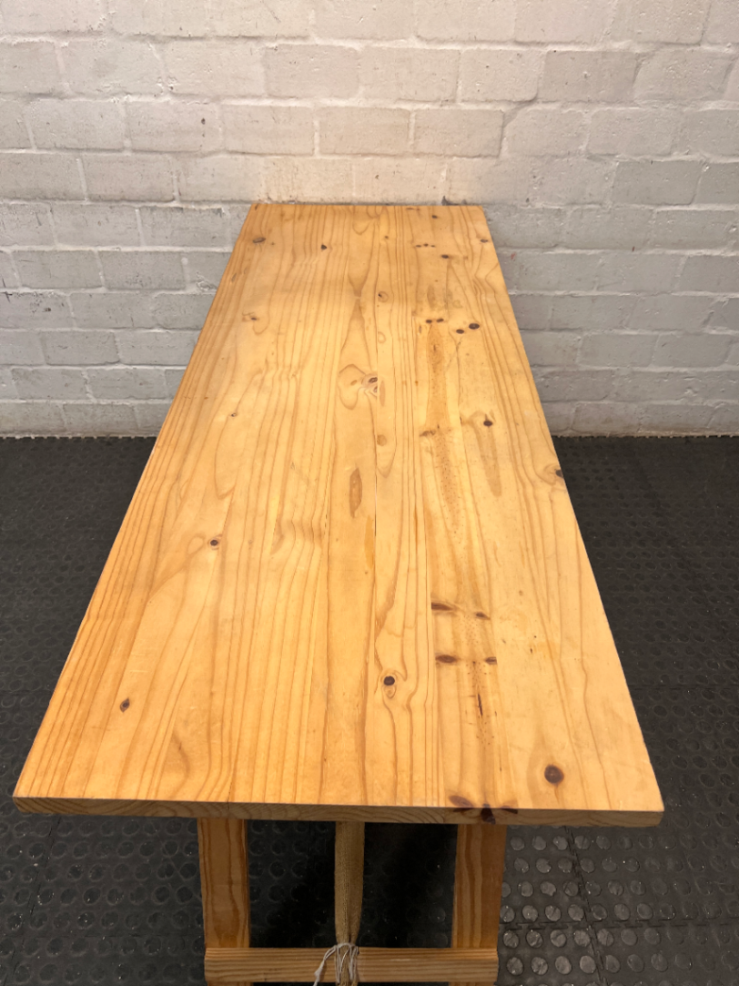 Practical Pine Wood Trestle Table — Used; Fair Condition