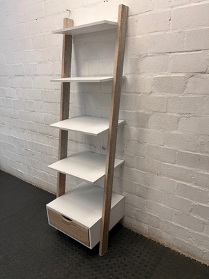 White and Light Wood Ladder Bookshelf with Drawer — General Wear and Maintenance