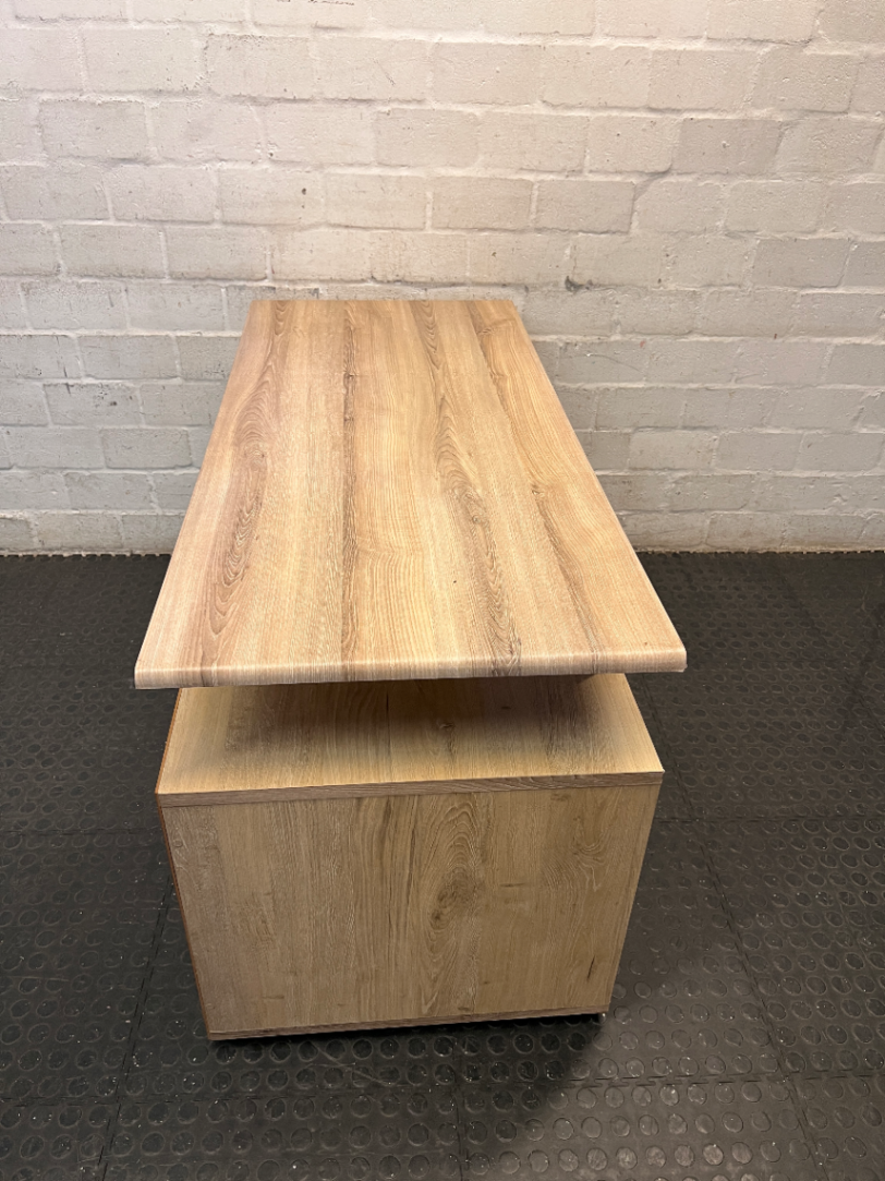 Modern Oak and White Office Desk with Drawers — Used; Fair Condition