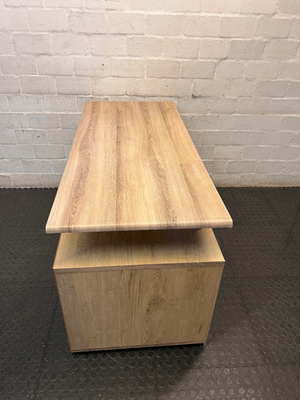 Modern Oak and White Office Desk with Drawers — Used; Fair Condition