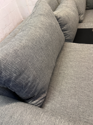 Grey Textured Fabric L-Shape Couch with Chaise — Missing Seat Cushion