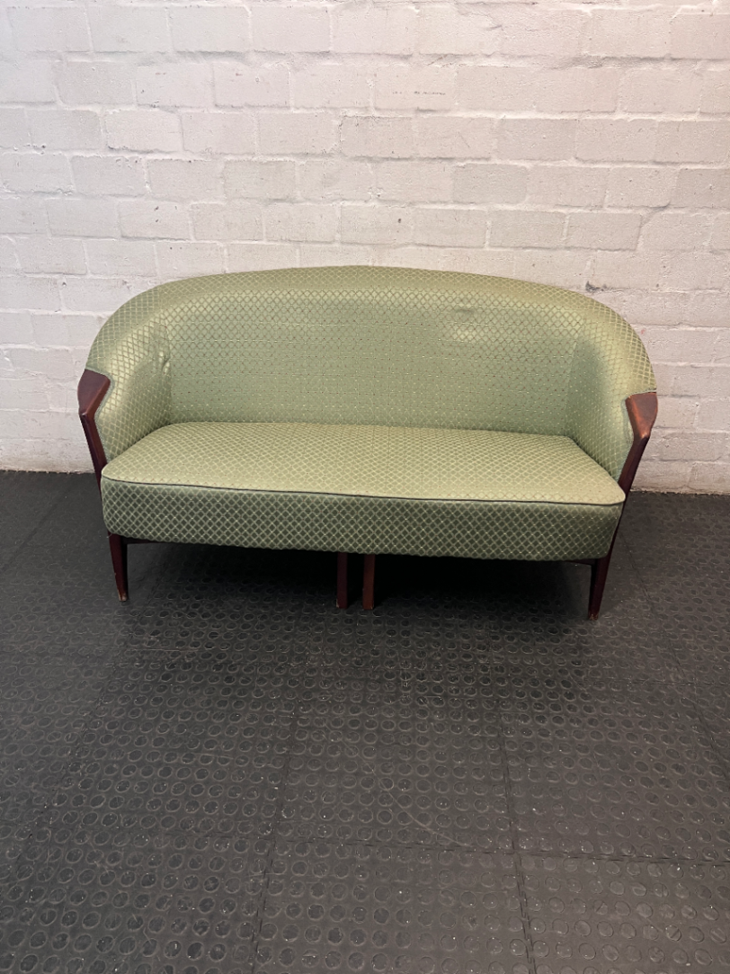Vintage 2 Seater Couch in Patterned Green Fabric
