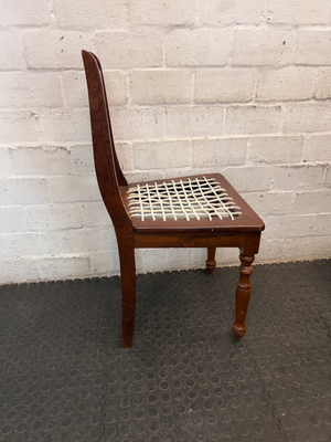 Traditional Brown Wooden Dining Chair with Woven Seat — Overall Good Condition