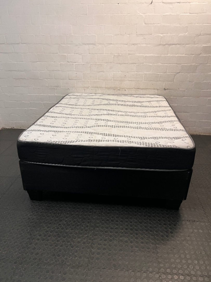 Queen Bed Mattress and Base Set — Fair Condition with General Wear