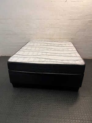 Queen Bed Mattress and Base Set — Fair Condition with General Wear