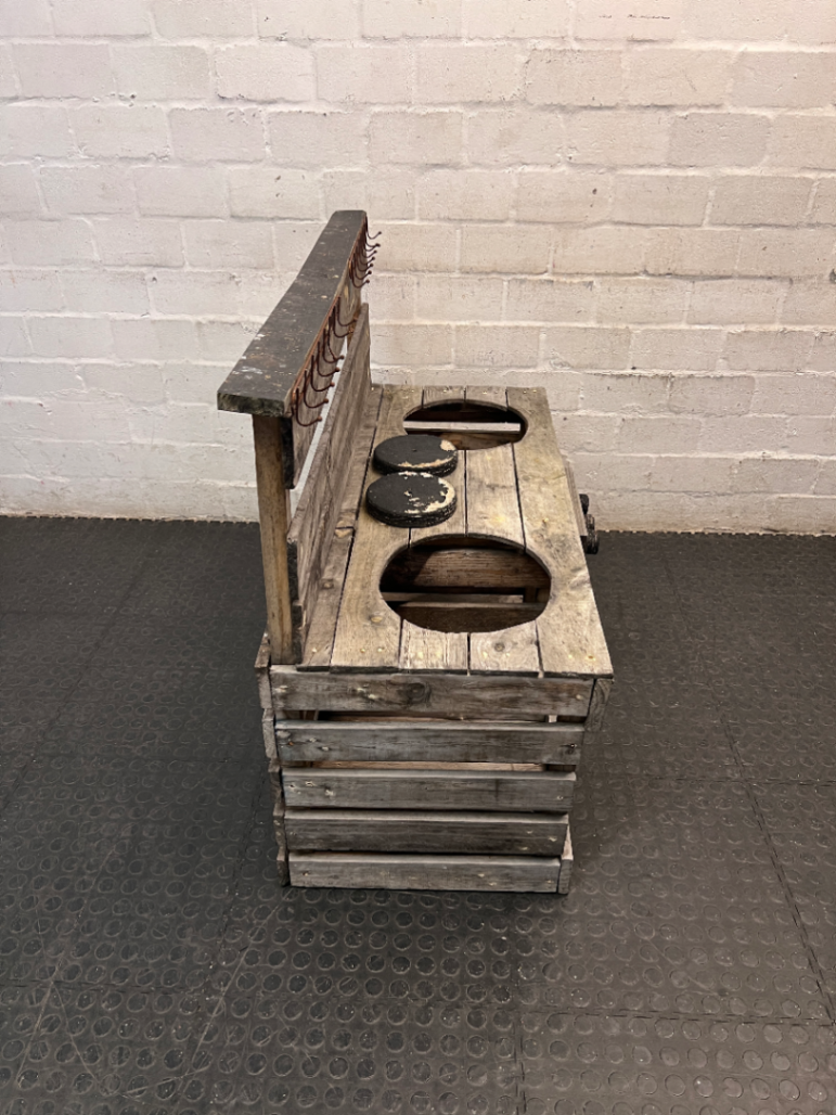 Rustic Grey Wooden Kids Mud Kitchen — Old and Weathered Condition