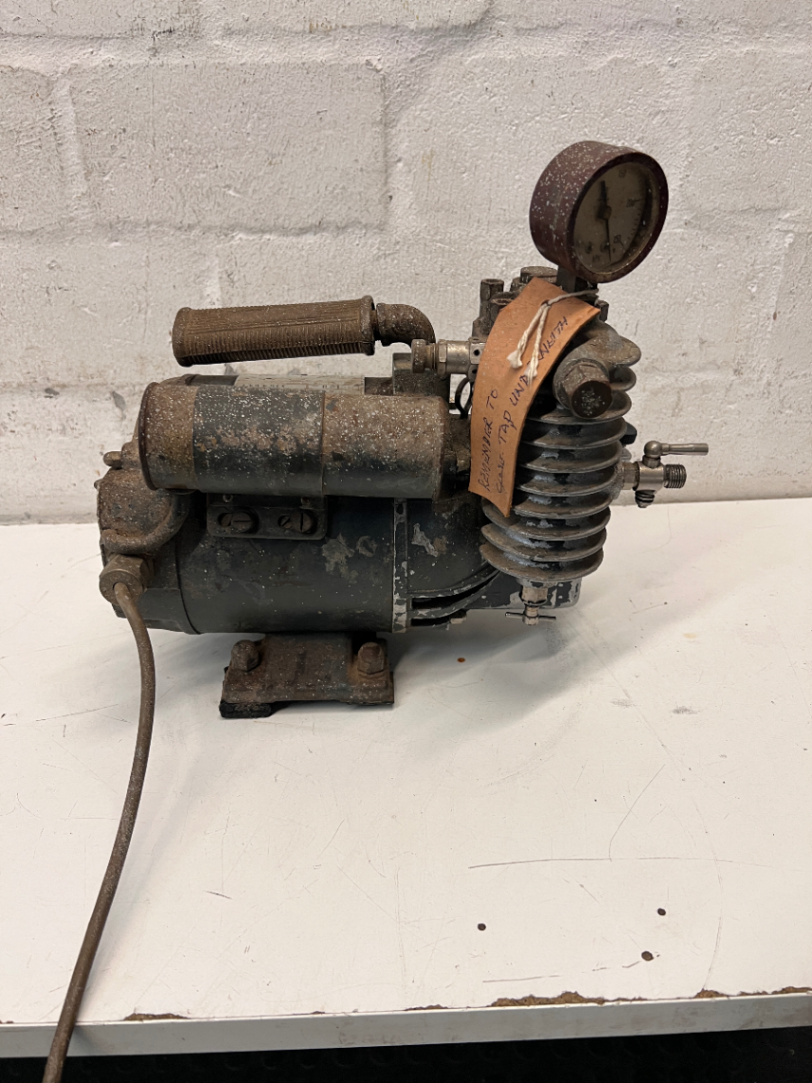Vintage Portable Air Compressor with Pressure Gauge — Significant Wear and Surface Corrosion